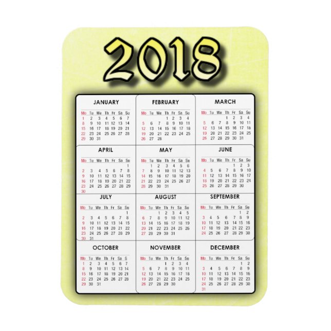 Magnet Flexible Aimant Calendrier Jaune 2018 (Vertical)