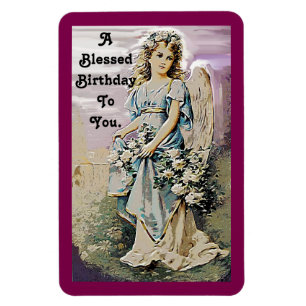 Magnet Flexible Aimant de anniversaire ange tenant des fleurs