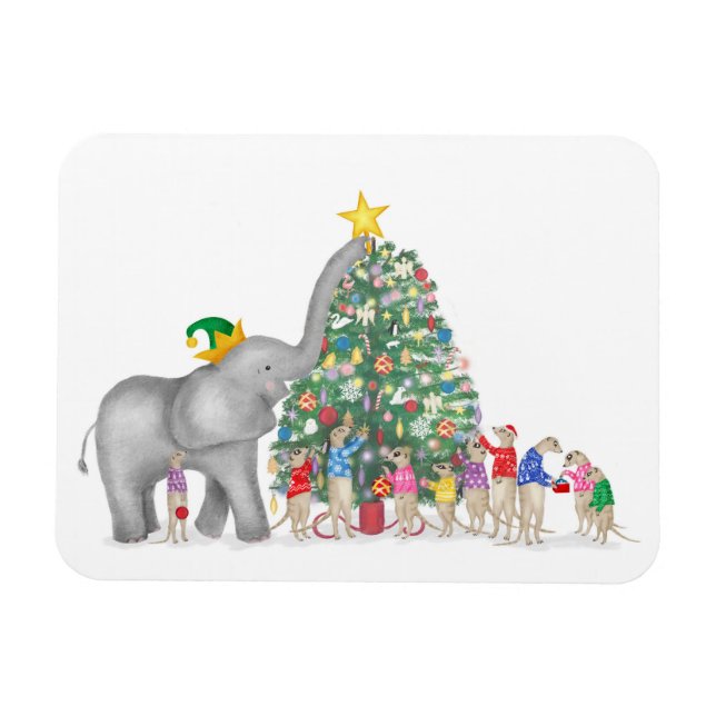Magnet Flexible Aimant de Noël des éléphants mignons et des surica (Horizontal)