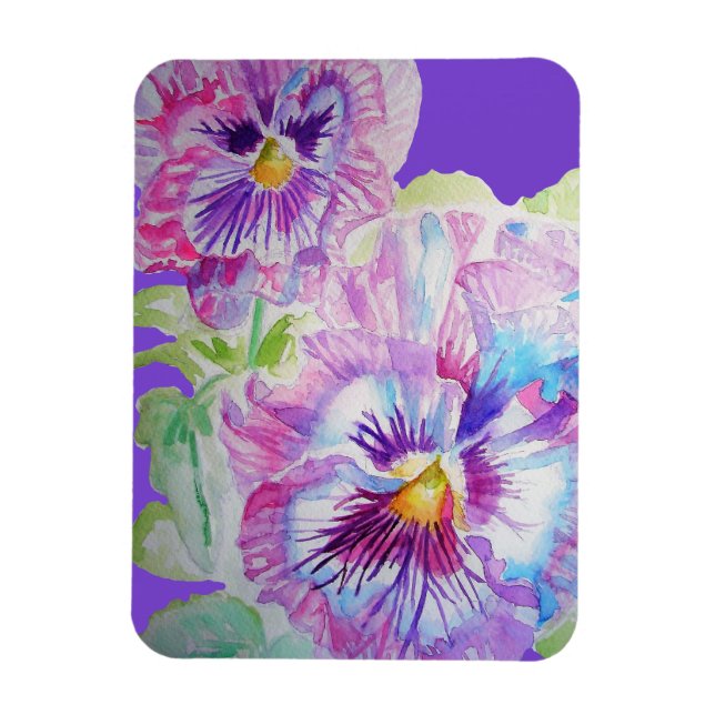 Magnet Flexible Aimant floral fleurs d'art de pensée violette aqua (Vertical)