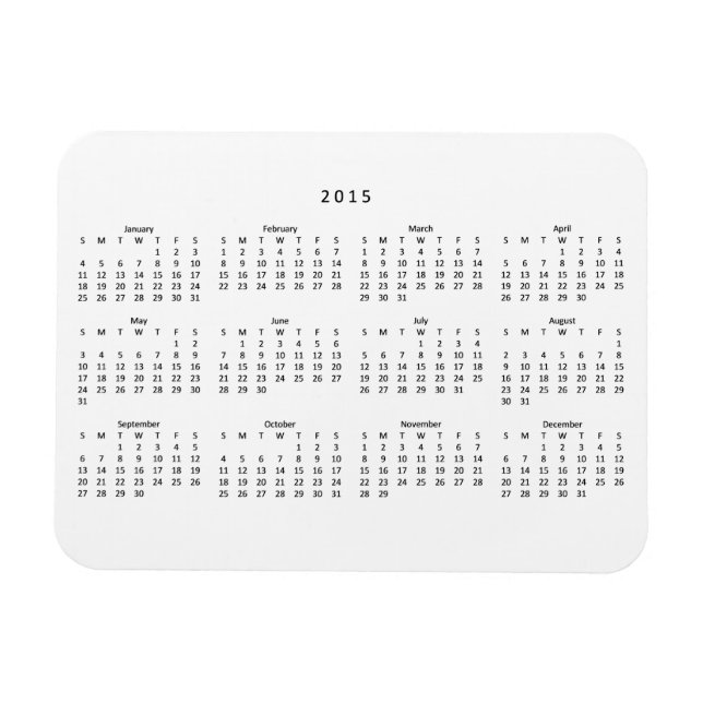 Magnet Flexible Aimant frigo 2015 Calendrier (Horizontal)