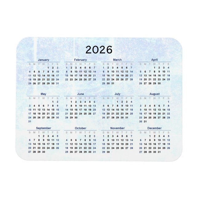 Magnet Flexible Aimant mensuel 2026 Calendrier Texturé (Horizontal)