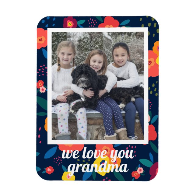 Magnet Flexible Aimez-vous Grand-mère Floral Photo personnalisée (Vertical)