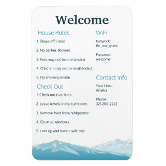 Magnet Flexible Airbnb Vrbo Modèle d'Affiches de bienvenue Home Ma