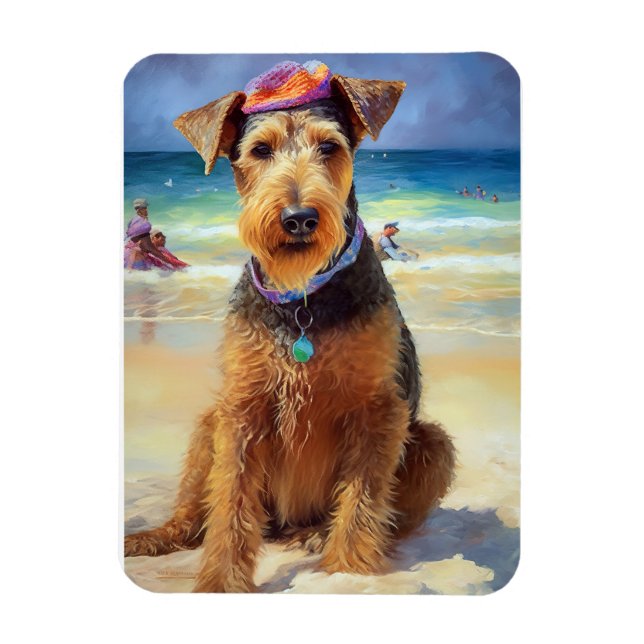 Magnet Flexible Airedale sur la plage, cadeau d'été pour les amour (Vertical)