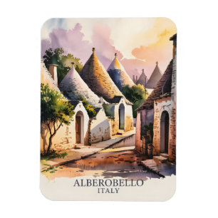Magnet Flexible Alberobello Italie Village de Trulli Aquarelle Rét