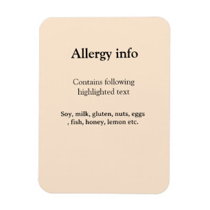 Magnet Flexible Alerte d'allergie alimentaire ajouter le nom du te