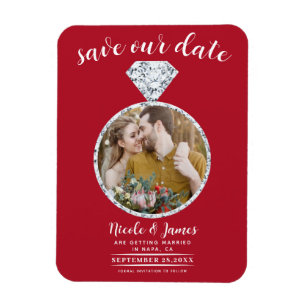 Magnet Flexible Alliance Rouge Bijou de Fiançailles Photo Carte de