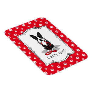 Magnet Flexible Allons-y ! Chien de Boston Terrier (noir) drôle