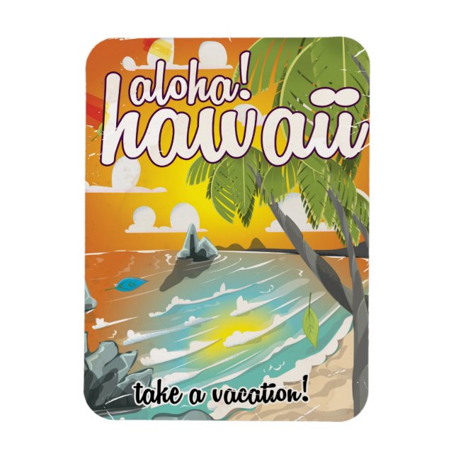 Magnet Flexible Aloha ! Hawaii ! dessin animé d'affiches de voyage (Vertical)