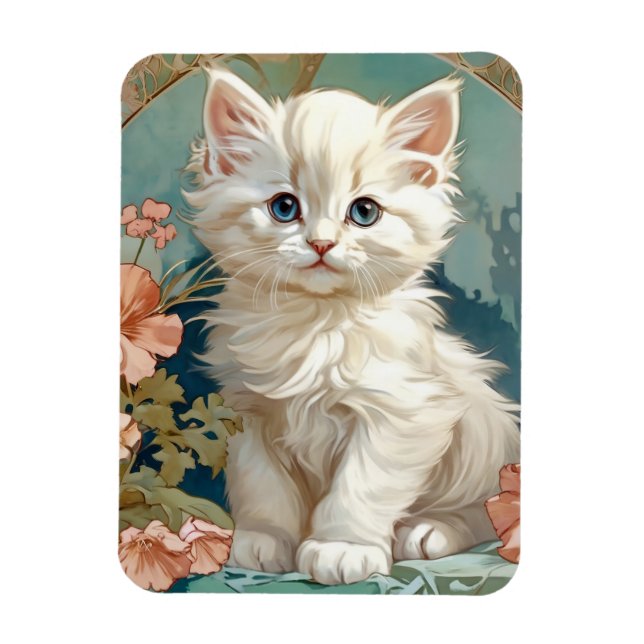 Magnet Flexible Alphonse Mucha Style Chat blanc (Vertical)