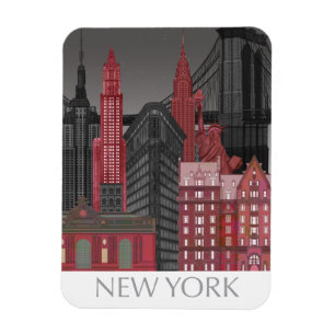 Magnet Flexible Altitudes de New York par nuit - rouge