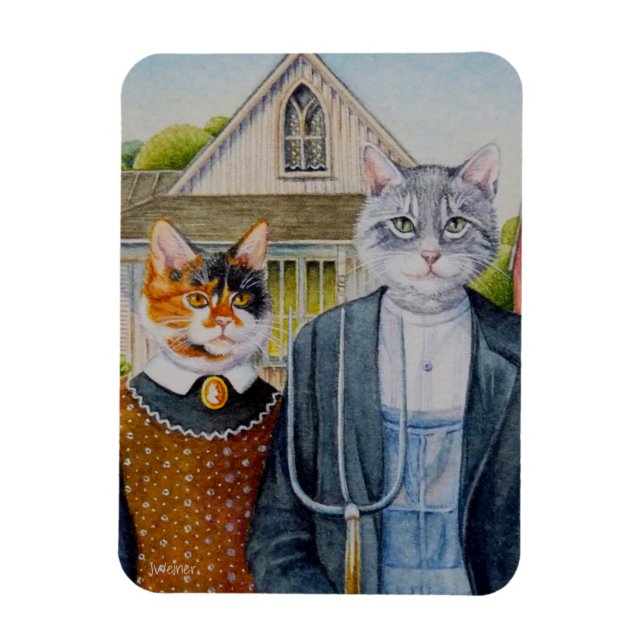Magnet Flexible American Gothic Parody Painting Aquarelle Art (Vertical)