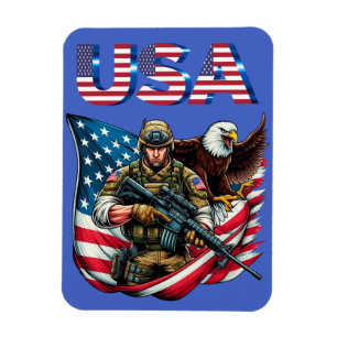 Magnet Flexible American Soldier Eagle USA Drapeau Patriotique Art