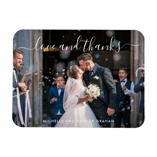Magnet Flexible Amour et Merci Elegant Script Photo Mariage (Horizontal)