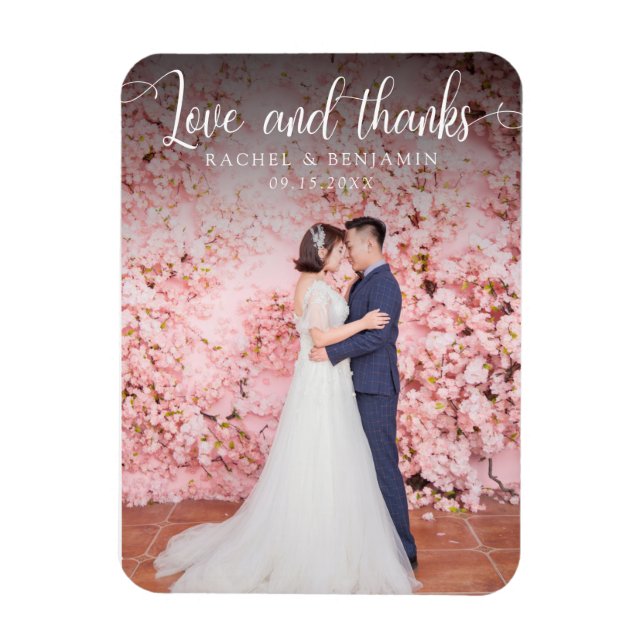 Magnet Flexible Amour et merci Photo Mariage Merci Élégant (Vertical)