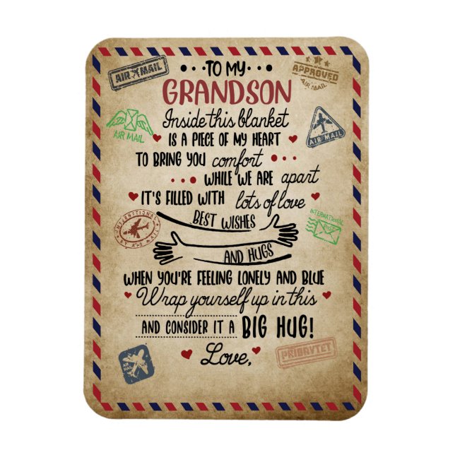 Magnet Flexible Amour Grandson | Lettre à mon petit-fils de grand- (Vertical)