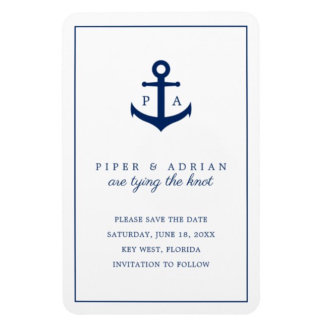 Magnet Flexible Ancre bleu marine Monogramme Enregistrer la date (Vertical)