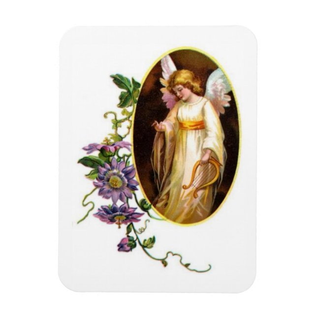 Magnet Flexible Ange avec harpe et fleurs de clématite (Vertical)