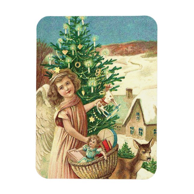 Magnet Flexible Angel bringing Christmas poiss and presents (Vertical)