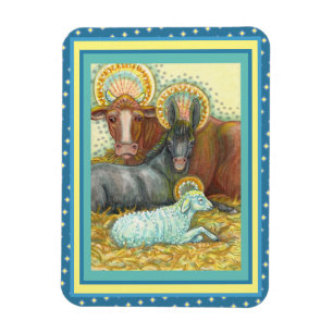 MAGNET FLEXIBLE ANIMAUX DE LA NATIVITÉ EN STABLE, OX, ÂNE ET MOUCH
