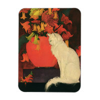 Animaux vintages, Chat blanc élégant, Fleurs d'aut