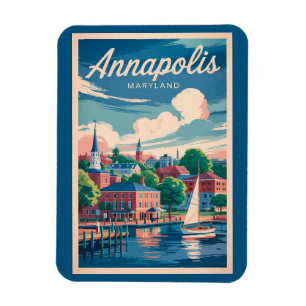 Magnet Flexible Annapolis Maryland Skyline Voyage Art Rétro