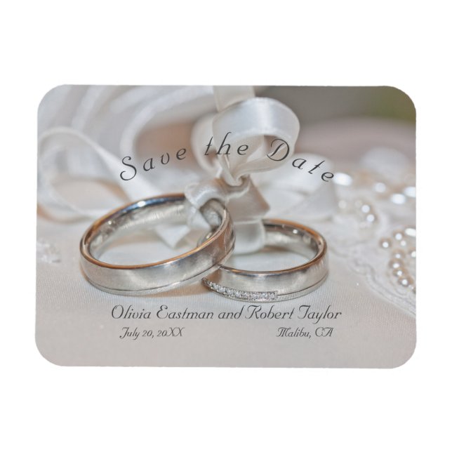 Magnet Flexible Anneaux de mariage élégants Enregistrer la date (Horizontal)