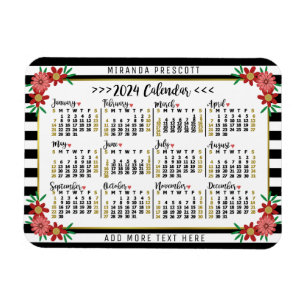 Magnet Flexible Année civile 2024 Grandes fleurs mensuelles   Pers