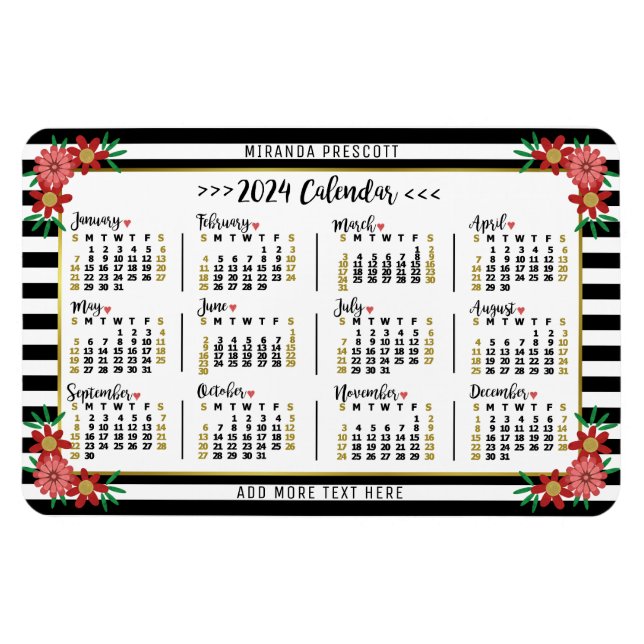 Magnet Flexible Année civile 2024 Rayures florales mensuelles Prép (Horizontal)