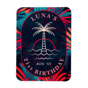 Magnet Flexible Anniversaire Beach party Palm tree coucher de sole