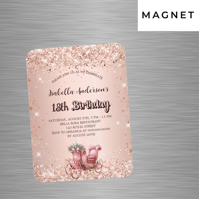 Magnet Flexible Anniversaire rose chariot or luxe invitation (Créateur téléchargé)