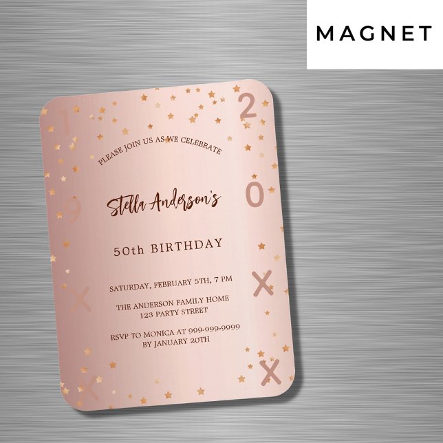 Magnet Flexible Anniversaire rose or étoiles année invitation (Créateur téléchargé)