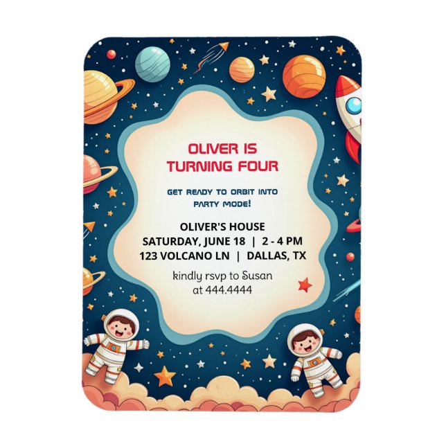 Magnet Flexible Anniversaire Space Boy Astronaut Carte photo flexi (Vertical)