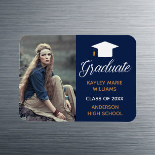 Magnet Flexible Annonce de fin d'études en photo de diplômé bleu m