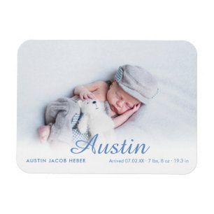 Magnet Flexible Annonce de naissance bleue simple avec nom de scri