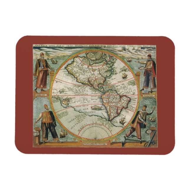 Magnet Flexible Antique carte du Vieux Monde des Amériques, Theodo (Horizontal)