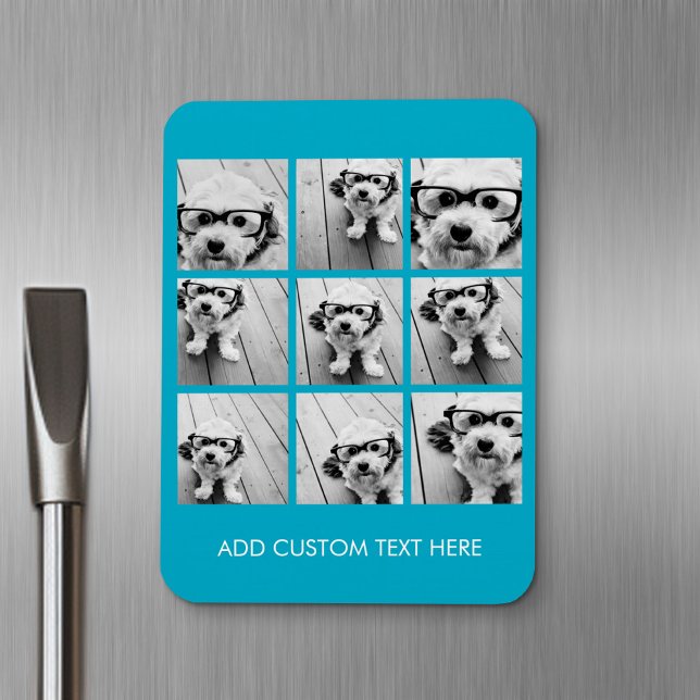 Magnet Flexible Aqua Instagram Photo Collage avec 9 photos carrés (Personalized fridge magnet - add photos and custom text)
