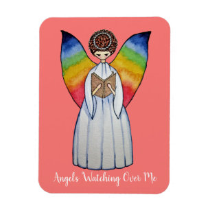 Magnet Flexible Aquarelle Angel Avec Arcs-En-Ciel Lire Un Livre