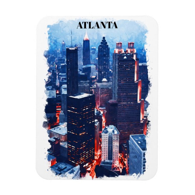 Magnet Flexible Aquarelle Atlanta Georgia Skyline City View (Vertical)