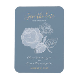 Magnet Flexible Aquarelle bleu Dusty Rose gravé Enregistrer la dat