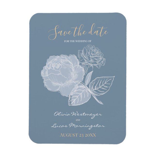 Magnet Flexible Aquarelle bleu Dusty Rose gravé Enregistrer la dat (Vertical)