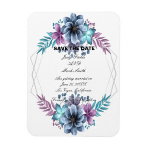 Magnet Flexible Aquarelle Bleu Et Violet Floral Enregistrer La Dat