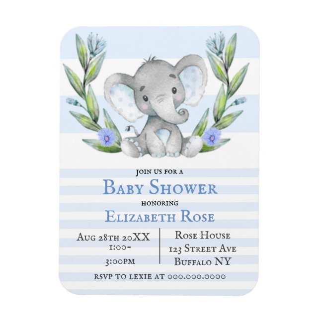 Magnet Flexible Aquarelle Cute Elephant Boy Invitations Baby showe (Vertical)