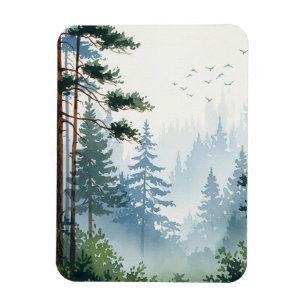 Magnet Flexible Aquarelle de la forêt de pins