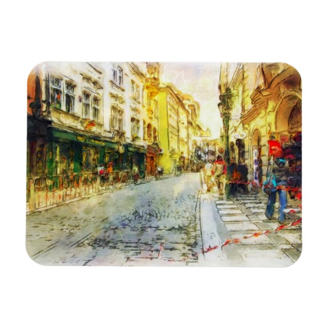 Magnet Flexible Aquarelle des rues du Vieux Prague (Horizontal)