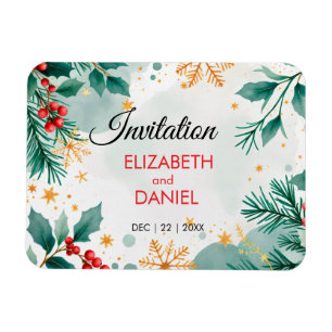 Magnet Flexible Aquarelle Faire-part de mariage de Noël avec Holly