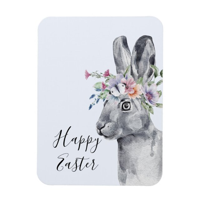 Magnet Flexible Aquarelle Fleur Couronne Bunny Pâques (Vertical)