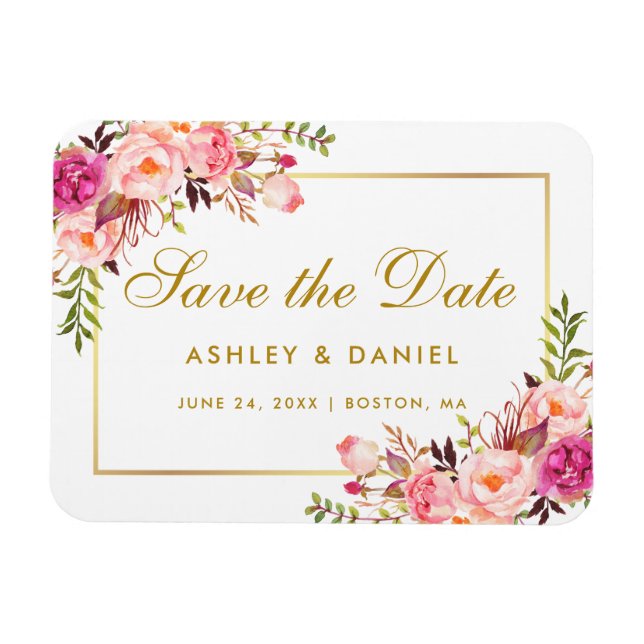 Magnet Flexible Aquarelle Floral Rose Blush Enregistrer La Date (Horizontal)