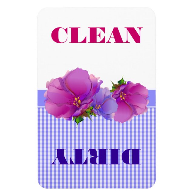 Magnet Flexible Aquarelle florale Lave-vaisselle propre ou sale (Vertical)